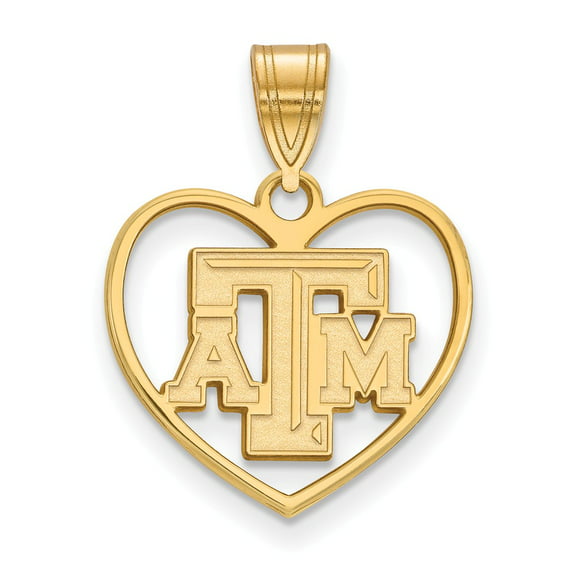 925 Sterling Silver Yellow Gold-Plated Official Texas AandM University Pendant Charm in Heart 21mm x 17mm 